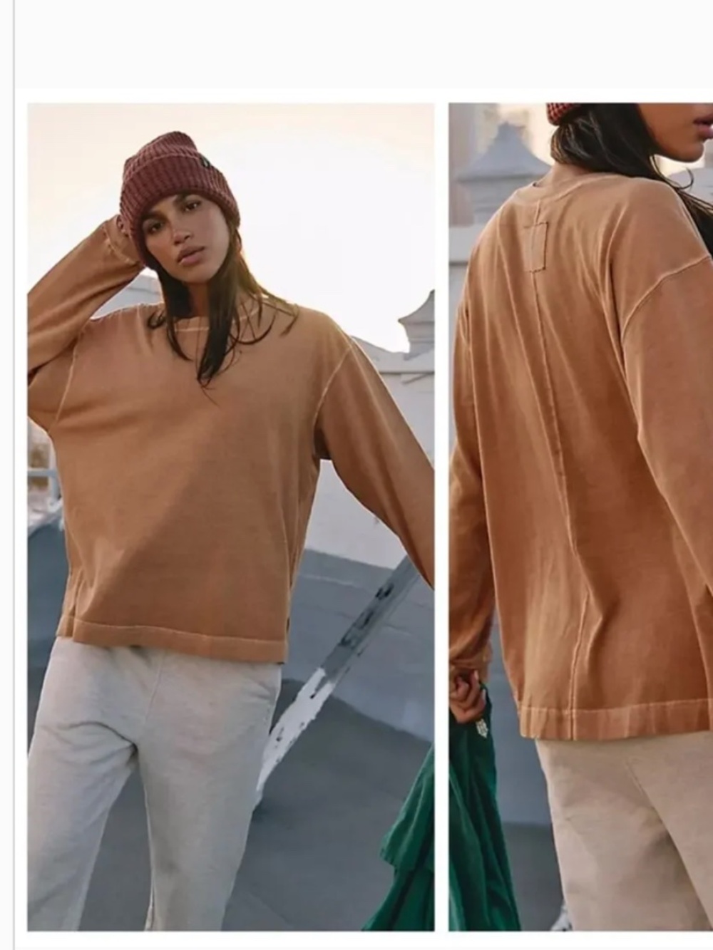 Free People Movement, Womens Hustle Layer Caramel Tan Camel Long Sleeve Top Tee